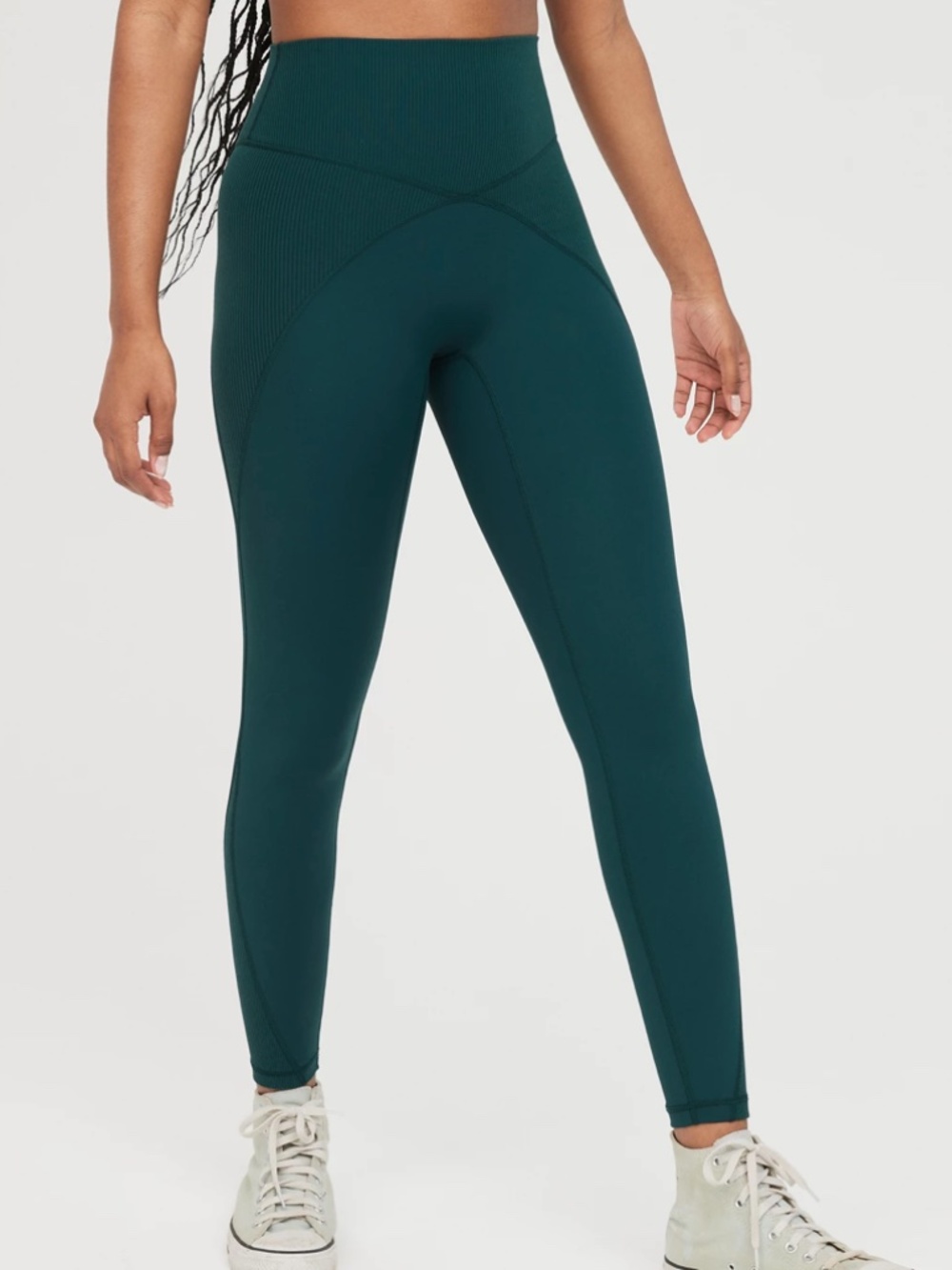 Offline High Waisted Ribbed Leggings, Size Large, Forest Green